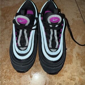 Nike Air Max 97 Size 4.5Y Black and Light Blue Sneakers with Purple.